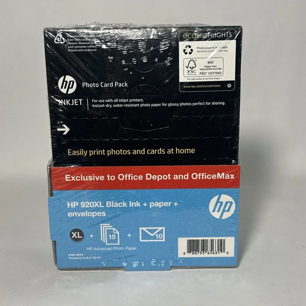 HP Office jet 920 XL Black Ink & Photo Card Pack Sealed NIP Exclusive